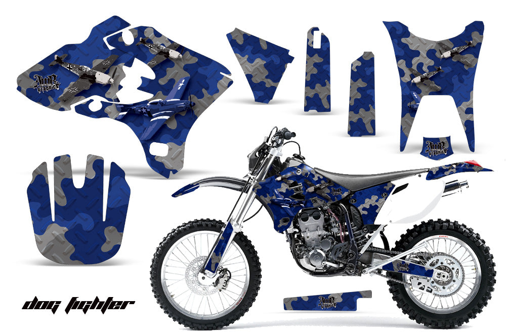 Dirt Bike Graphics Kit Decal Wrap For Yamaha WR250F WR450F 2003-2004 DOG FIGHT BLUE-atv motorcycle utv parts accessories gear helmets jackets gloves pantsAll Terrain Depot