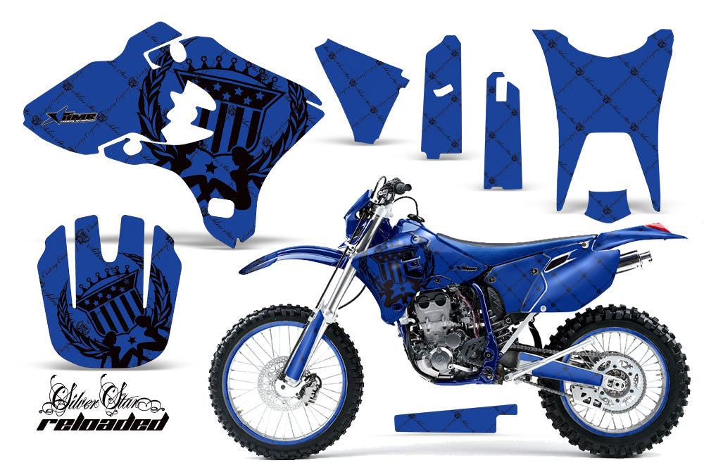 Graphics Kit Decal Sticker Wrap + # Plates For Yamaha WR250F WR450F 2003-2004 RELOADED BLACK BLUE-atv motorcycle utv parts accessories gear helmets jackets gloves pantsAll Terrain Depot