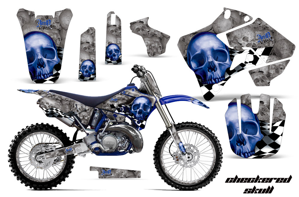 Graphics Kit Decal Sticker Wrap + # Plates For Yamaha YZ125 YZ250 1996-2001 CHECKERED BLUE SILVER-atv motorcycle utv parts accessories gear helmets jackets gloves pantsAll Terrain Depot