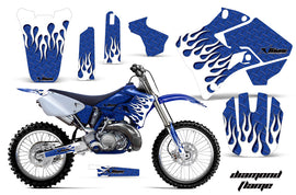Dirt Bike Graphics Kit Decal Sticker Wrap For Yamaha YZ125 YZ250 1996-2001 DIAMOND FLAMES WHITE BLUE-atv motorcycle utv parts accessories gear helmets jackets gloves pantsAll Terrain Depot