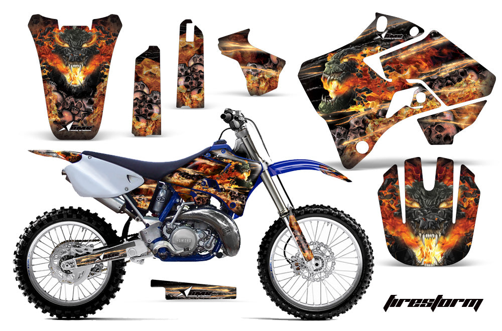 Dirt Bike Graphics Kit Decal Sticker Wrap For Yamaha YZ125 YZ250 1996-2001 FIRESTORM BLACK-atv motorcycle utv parts accessories gear helmets jackets gloves pantsAll Terrain Depot