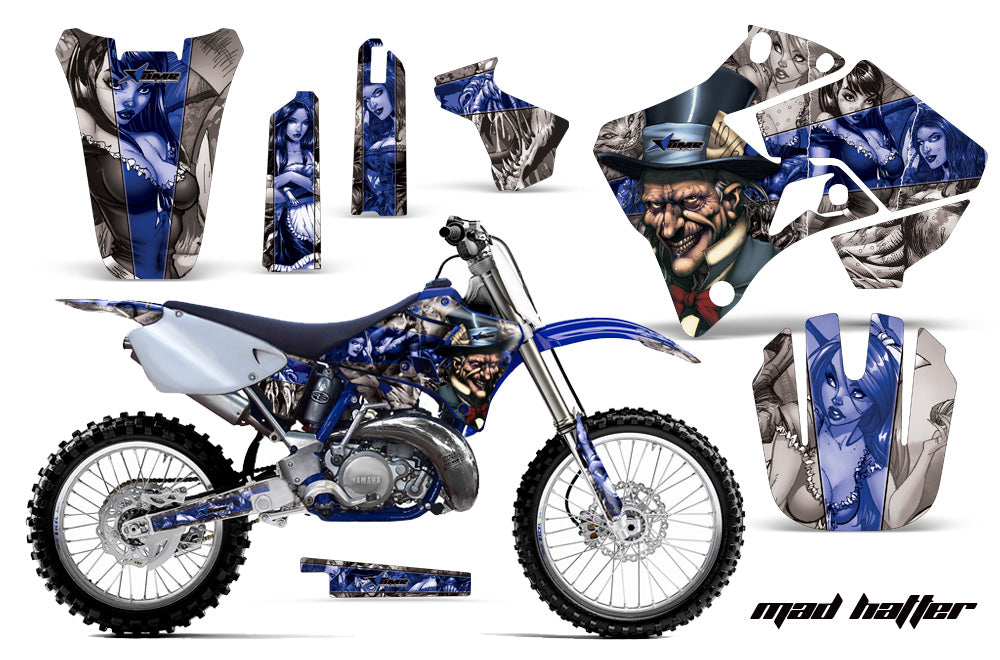 Graphics Kit Decal Sticker Wrap + # Plates For Yamaha YZ125 YZ250 1996-2001 HATTER BLUE SILVER-atv motorcycle utv parts accessories gear helmets jackets gloves pantsAll Terrain Depot
