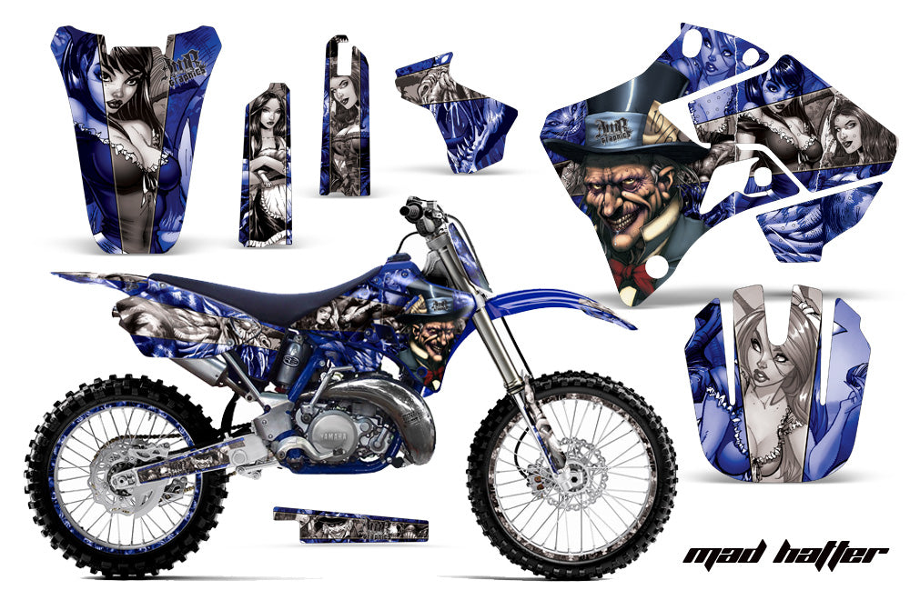Graphics Kit Decal Sticker Wrap + # Plates For Yamaha YZ125 YZ250 1996-2001 HATTER SILVER BLUE-atv motorcycle utv parts accessories gear helmets jackets gloves pantsAll Terrain Depot