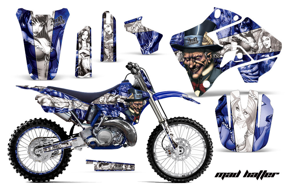 Graphics Kit Decal Sticker Wrap + # Plates For Yamaha YZ125 YZ250 1996-2001 HATTER BLUE WHITE-atv motorcycle utv parts accessories gear helmets jackets gloves pantsAll Terrain Depot