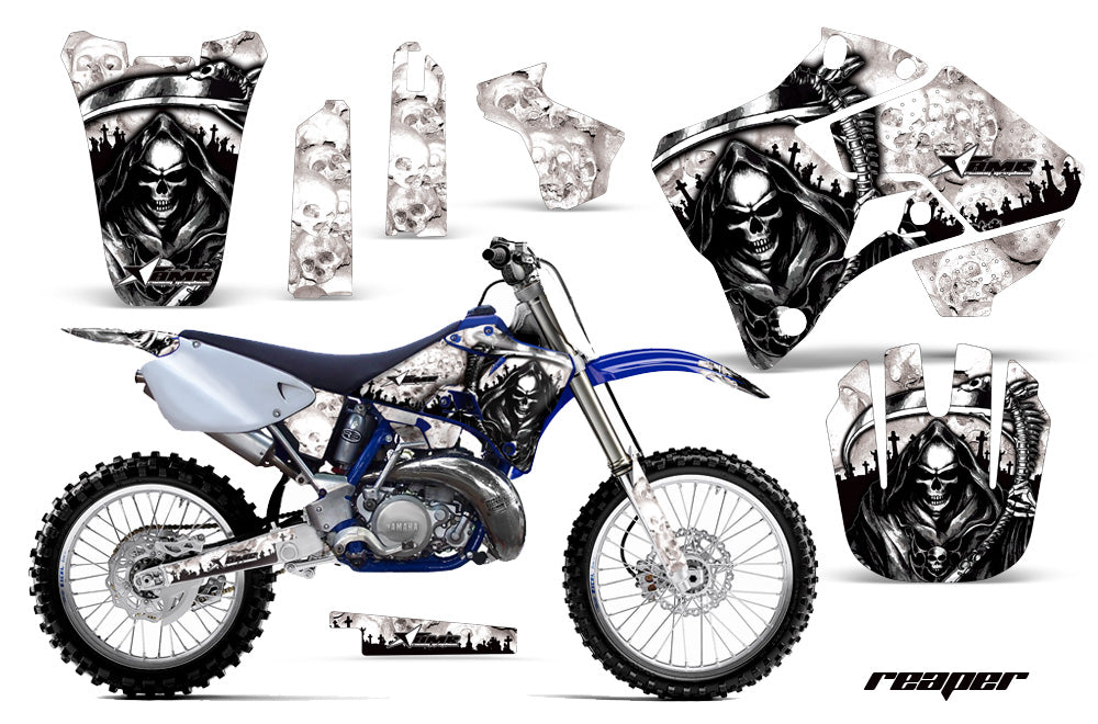 Dirt Bike Graphics Kit Decal Sticker Wrap For Yamaha YZ125 YZ250 1996-2001 REAPER WHITE-atv motorcycle utv parts accessories gear helmets jackets gloves pantsAll Terrain Depot