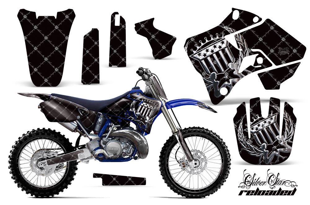 Graphics Kit Decal Sticker Wrap + # Plates For Yamaha YZ125 YZ250 1996-2001 RELOADED CHROME BLACK-atv motorcycle utv parts accessories gear helmets jackets gloves pantsAll Terrain Depot