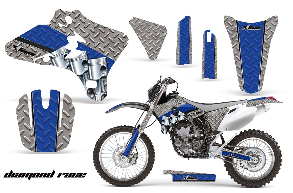 Dirt Bike Graphics Kit Decal Wrap For Yamaha YZ250F YZ450F 2003-2005 DIAMOND RACE BLUE SILVER-atv motorcycle utv parts accessories gear helmets jackets gloves pantsAll Terrain Depot