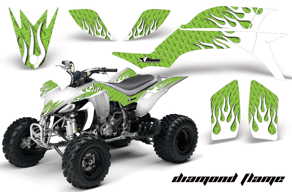 ATV Graphics Kit Quad Decal Sticker Wrap For Yamaha YFZ450 2004-2013 DIAMOND FLAMES WHITE GREEN-atv motorcycle utv parts accessories gear helmets jackets gloves pantsAll Terrain Depot