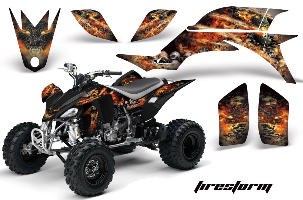 ATV Graphics Kit Quad Decal Sticker Wrap For Yamaha YFZ450 2004-2013 FIRESTORM BLACK-atv motorcycle utv parts accessories gear helmets jackets gloves pantsAll Terrain Depot