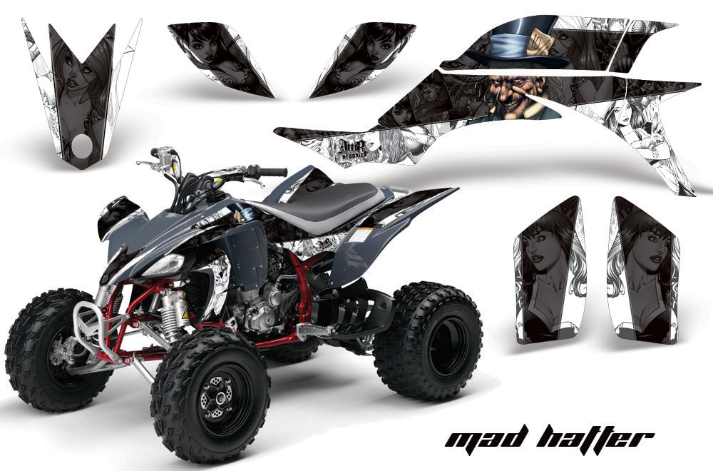 ATV Graphics Kit Quad Decal Sticker Wrap For Yamaha YFZ450 2004-2013 HATTER BLACK WHITE-atv motorcycle utv parts accessories gear helmets jackets gloves pantsAll Terrain Depot