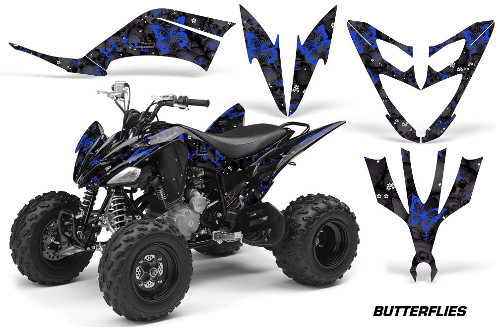 ATV Decal Graphic Kit Quad Sticker Wrap For Yamaha Raptor 250 2008-2014 BUTTERFLIES BLUE BLACK-atv motorcycle utv parts accessories gear helmets jackets gloves pantsAll Terrain Depot