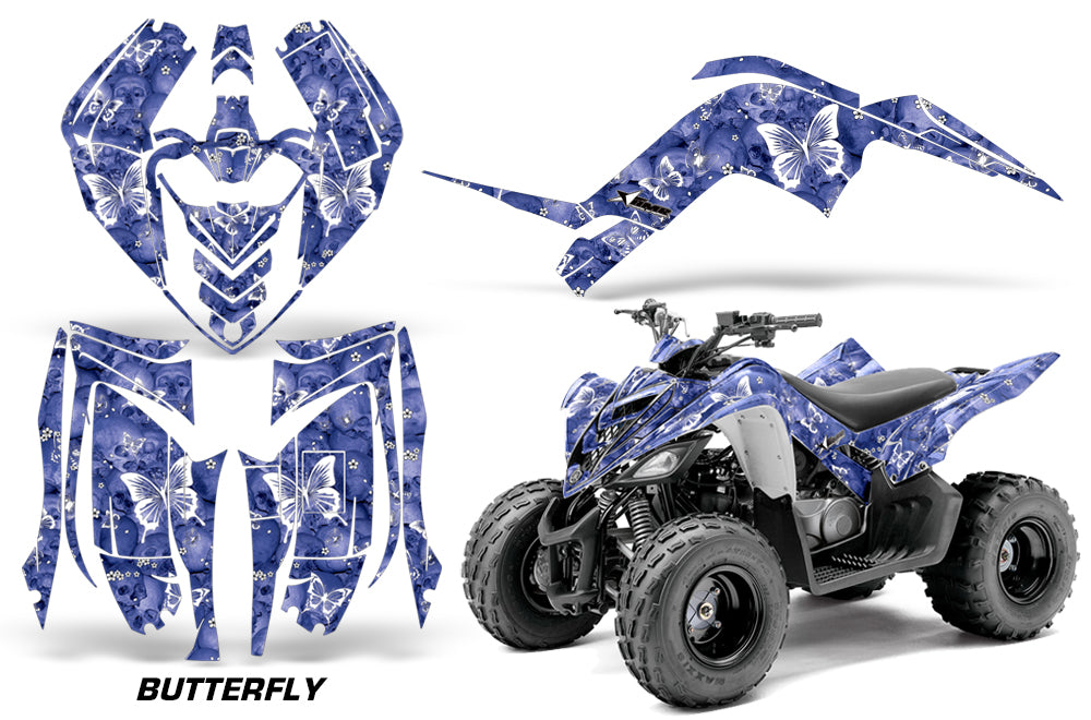 ATV Graphics Kit Decal Sticker Wrap For Yamaha Raptor 90 YFM90 2009-2015 BUTTERFLIES WHITE BLUE-atv motorcycle utv parts accessories gear helmets jackets gloves pantsAll Terrain Depot