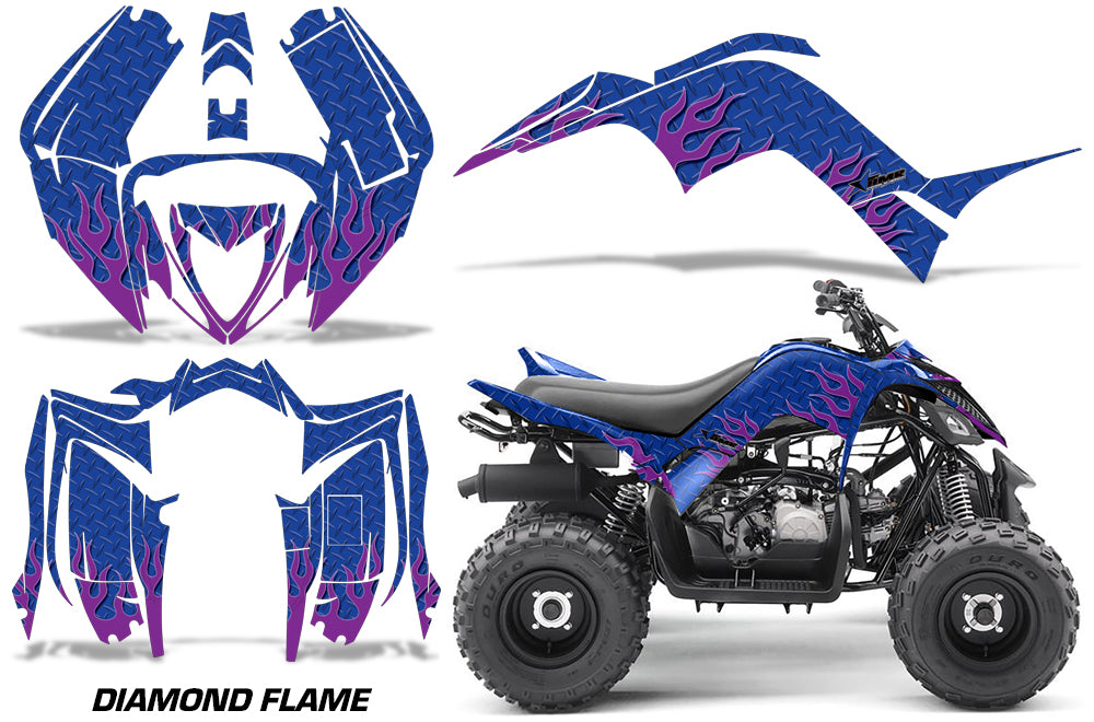 ATV Graphics Kit Decal Sticker Wrap For Yamaha Raptor 90 YFM90 2016-2018 DIAMOND FLAME PURPLE BLUE-atv motorcycle utv parts accessories gear helmets jackets gloves pantsAll Terrain Depot