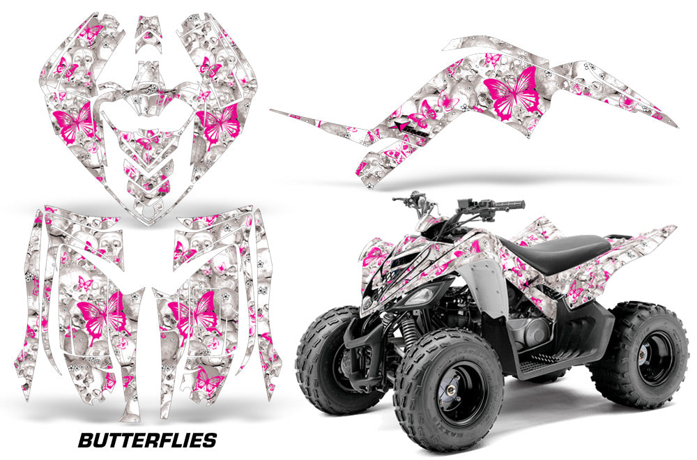ATV Graphics Kit Decal Sticker Wrap For Yamaha Raptor 90 YFM90 2009-2015 BUTTERFLIES PINK WHITE-atv motorcycle utv parts accessories gear helmets jackets gloves pantsAll Terrain Depot