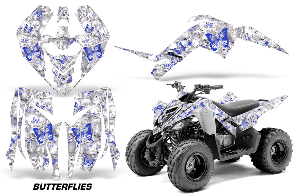 ATV Graphics Kit Decal Sticker Wrap For Yamaha Raptor 90 YFM90 2009-2015 BUTTERFLIES BLUE WHITE-atv motorcycle utv parts accessories gear helmets jackets gloves pantsAll Terrain Depot