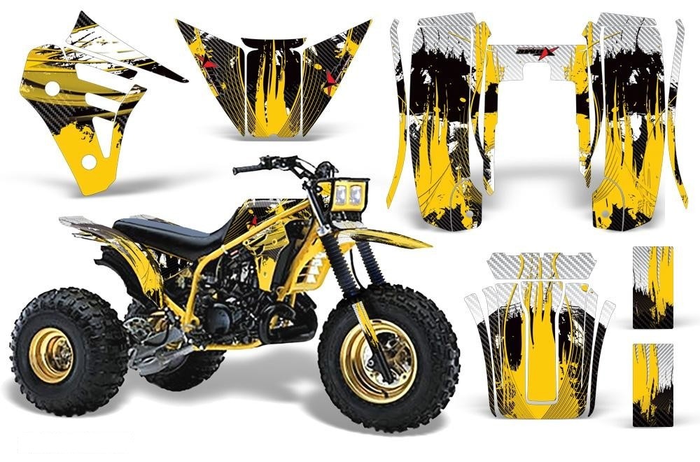 3 Wheeler Graphics Kit Decal Sticker Wrap For Yamaha Tri Z 250 1985-1986 CARBONX YELLOW-atv motorcycle utv parts accessories gear helmets jackets gloves pantsAll Terrain Depot