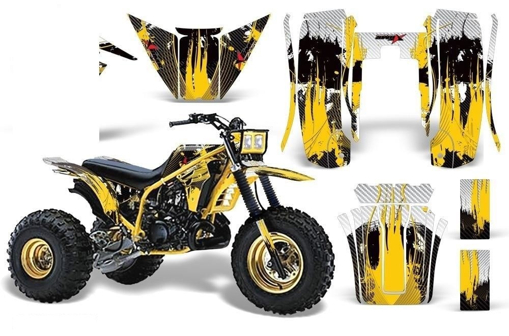 3 Wheeler Graphics Kit Decal Sticker Wrap For Yamaha Tri Z 250 1985-1986 CARBONX YELLOW-atv motorcycle utv parts accessories gear helmets jackets gloves pantsAll Terrain Depot