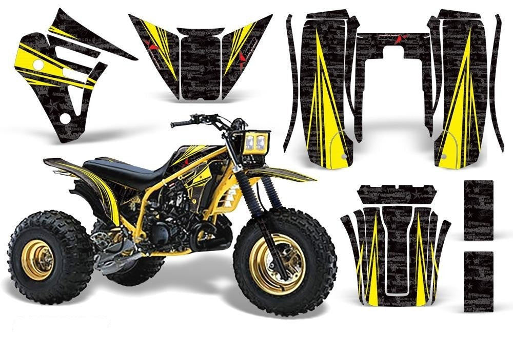 3 Wheeler Graphics Kit Decal Sticker Wrap For Yamaha Tri Z 250 1985-1986 CONTENDER YELLOW BLACK-atv motorcycle utv parts accessories gear helmets jackets gloves pantsAll Terrain Depot