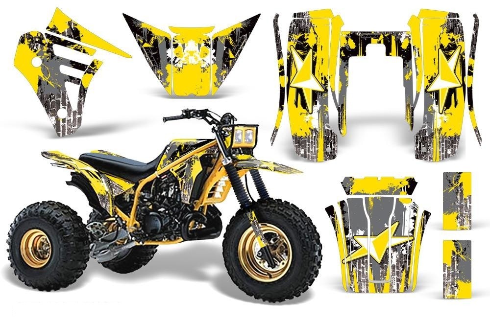 3 Wheeler Graphics Kit Decal Sticker Wrap For Yamaha Tri Z 250 1985-1986 STREET STAR YELLOW-atv motorcycle utv parts accessories gear helmets jackets gloves pantsAll Terrain Depot
