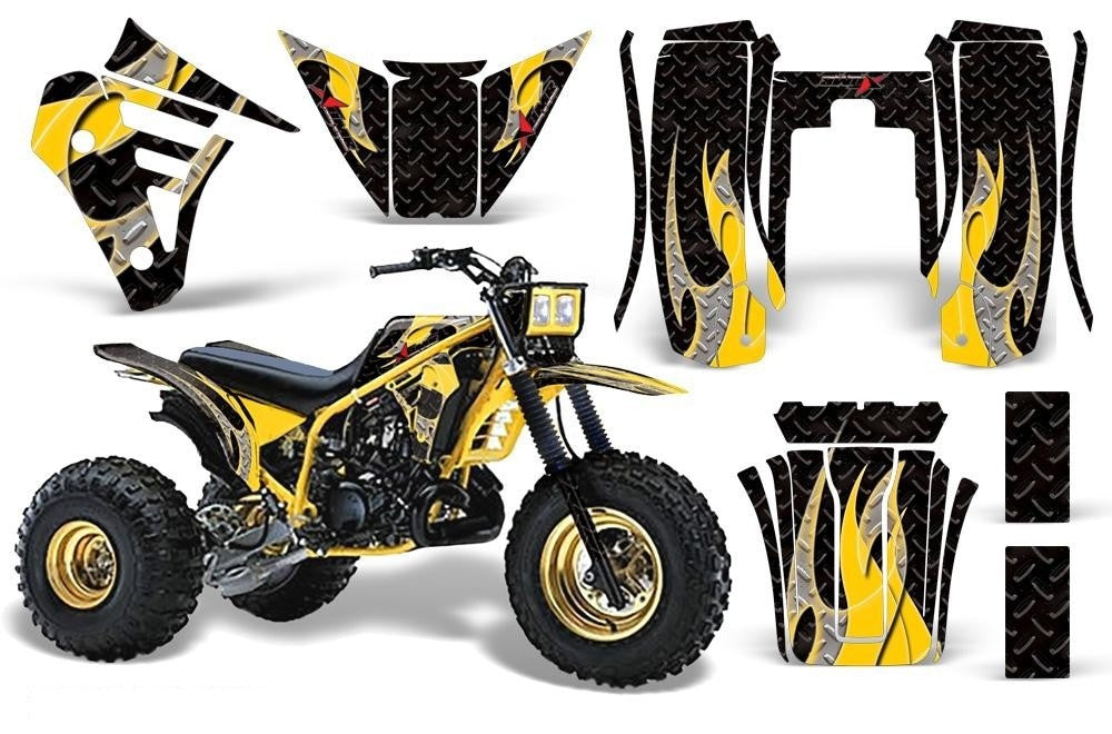 3 Wheeler Graphics Kit Decal Sticker Wrap For Yamaha Tri Z 250 1985-1986 TRIBAL YELLOW BLACK-atv motorcycle utv parts accessories gear helmets jackets gloves pantsAll Terrain Depot
