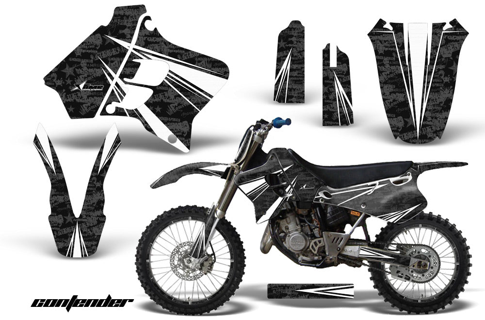 Graphics Kit Decal Sticker Wrap + # Plates For Yamaha YZ125 YZ250 1993-1995 CONTENDER WHITE BLACK-atv motorcycle utv parts accessories gear helmets jackets gloves pantsAll Terrain Depot
