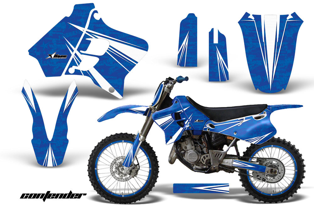 Graphics Kit Decal Sticker Wrap + # Plates For Yamaha YZ125 YZ250 1993-1995 CONTENDER WHITE BLUE-atv motorcycle utv parts accessories gear helmets jackets gloves pantsAll Terrain Depot