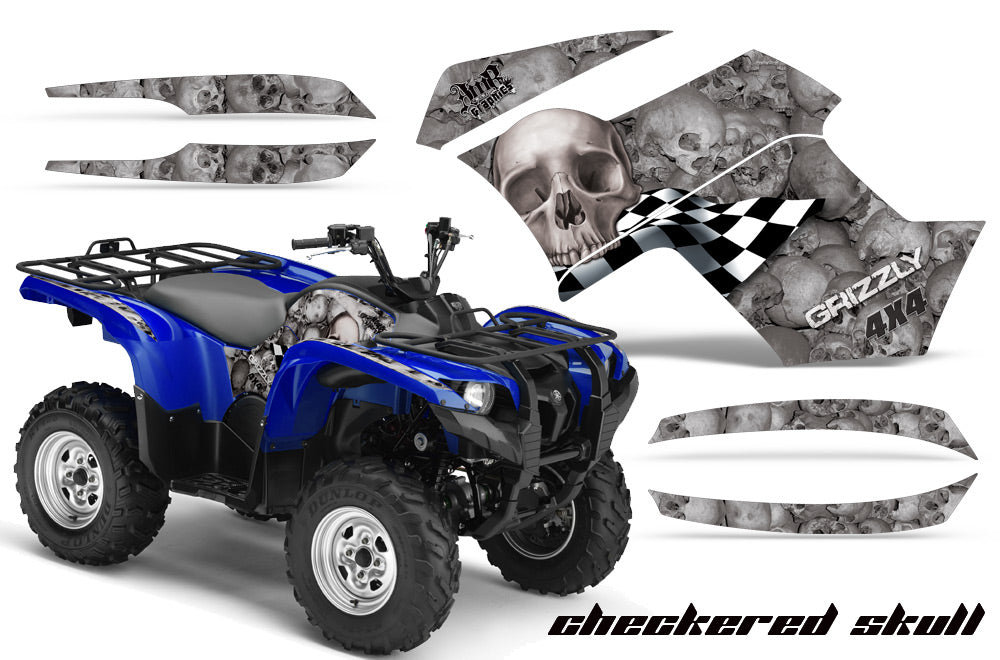 ATV Graphics Kit Quad Decal Wrap For Yamaha Grizzly 550 700 2007-2014 CHECKERED SILVER-atv motorcycle utv parts accessories gear helmets jackets gloves pantsAll Terrain Depot