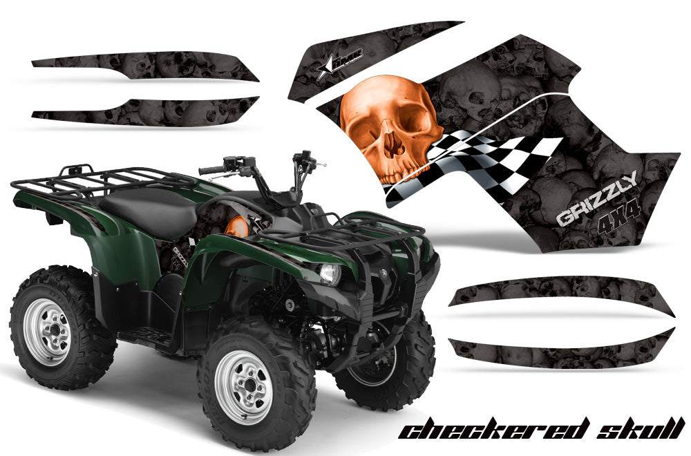 ATV Graphics Kit Quad Decal Wrap For Yamaha Grizzly 550 700 2007-2014 CHECKERED ORANGE BLACK-atv motorcycle utv parts accessories gear helmets jackets gloves pantsAll Terrain Depot