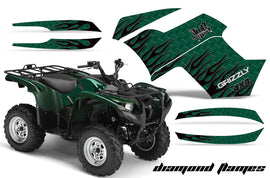 ATV Graphics Kit Quad Decal Wrap For Yamaha Grizzly 550 700 2007-2014 DIAMOND FLAMES BLACK GREEN-atv motorcycle utv parts accessories gear helmets jackets gloves pantsAll Terrain Depot