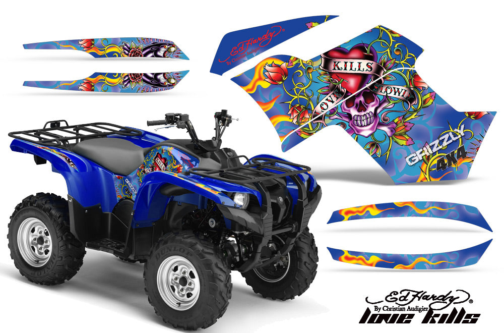 ATV Graphics Kit Quad Decal Wrap For Yamaha Grizzly 550 700 2007-2014 EDHLK BLACK-atv motorcycle utv parts accessories gear helmets jackets gloves pantsAll Terrain Depot