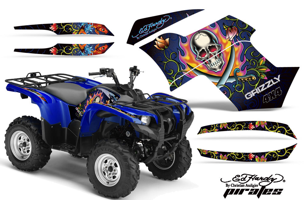 ATV Graphics Kit Quad Decal Wrap For Yamaha Grizzly 550 700 2007-2014 EDHP BLACK-atv motorcycle utv parts accessories gear helmets jackets gloves pantsAll Terrain Depot