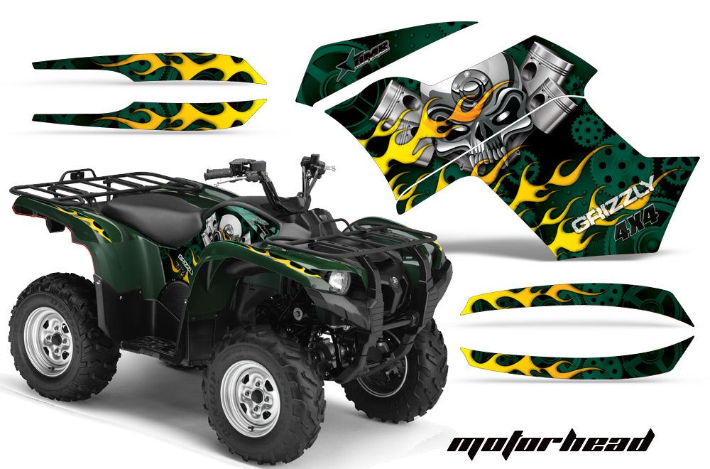 ATV Graphics Kit Quad Decal Wrap For Yamaha Grizzly 550 700 2007-2014 MOTORHEAD GREEN-atv motorcycle utv parts accessories gear helmets jackets gloves pantsAll Terrain Depot
