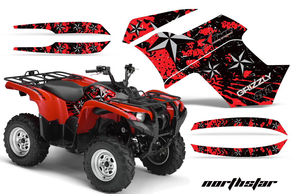 ATV Graphics Kit Quad Decal Wrap For Yamaha Grizzly 550 700 2007-2014 NORTHSTAR SILVER RED-atv motorcycle utv parts accessories gear helmets jackets gloves pantsAll Terrain Depot