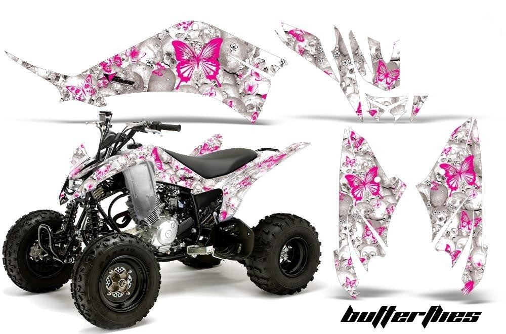 ATV Decal Graphic Kit Quad Sticker Wrap For Yamaha Raptor 125 2011-2013 BUTTERFLIES PINK WHITE-atv motorcycle utv parts accessories gear helmets jackets gloves pantsAll Terrain Depot