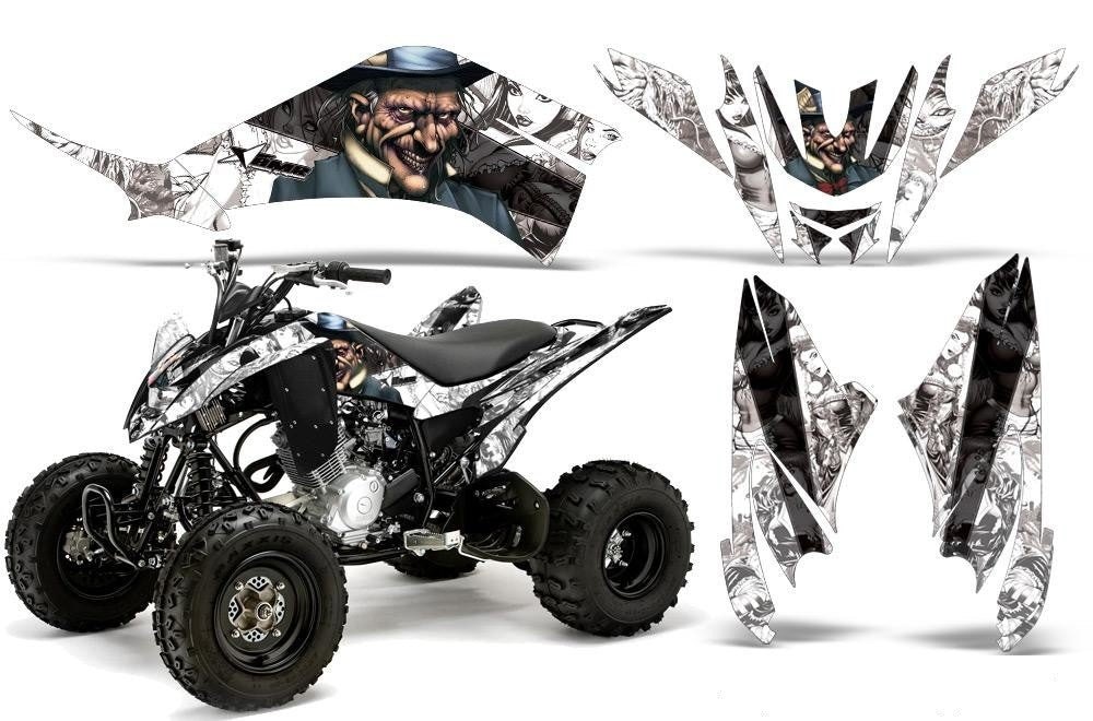 ATV Decal Graphic Kit Quad Sticker Wrap For Yamaha Raptor 125 2011-2013 HATTER BLACK WHITE-atv motorcycle utv parts accessories gear helmets jackets gloves pantsAll Terrain Depot