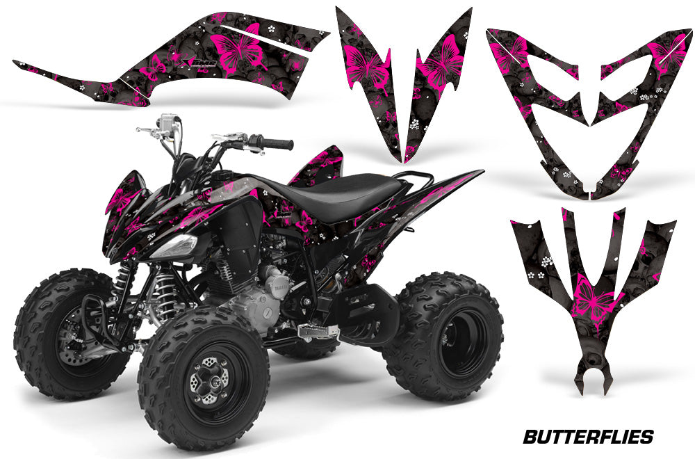 ATV Decal Graphic Kit Quad Sticker Wrap For Yamaha Raptor 250 2008-2014 BUTTERFLIES PINK BLACK-atv motorcycle utv parts accessories gear helmets jackets gloves pantsAll Terrain Depot