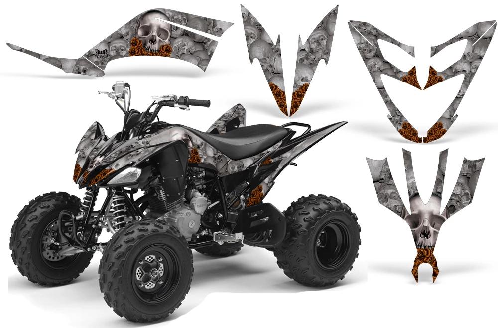 ATV Decal Graphic Kit Quad Sticker Wrap For Yamaha Raptor 250 2008-2014 BONES SILVER ORANGE-atv motorcycle utv parts accessories gear helmets jackets gloves pantsAll Terrain Depot