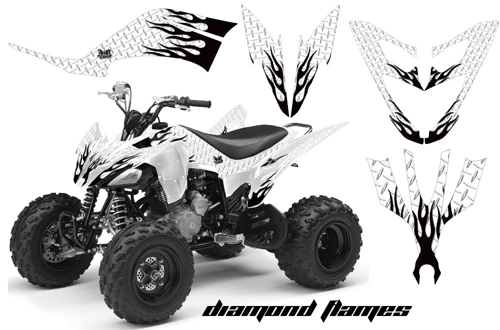 ATV Decal Graphic Kit Quad Sticker Wrap For Yamaha Raptor 250 2008-2014 DIAMOND FLAMES BLACK WHITE-atv motorcycle utv parts accessories gear helmets jackets gloves pantsAll Terrain Depot