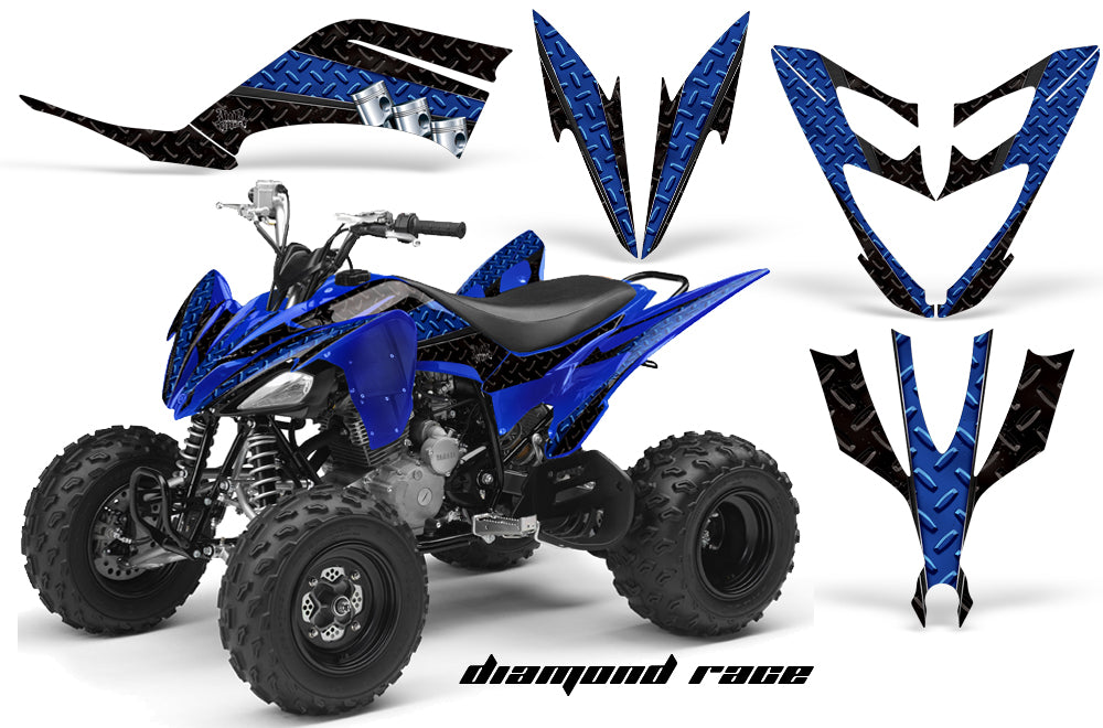 ATV Decal Graphic Kit Quad Sticker Wrap For Yamaha Raptor 250 2008-2014 DIAMOND RACE BLUE BLACK-atv motorcycle utv parts accessories gear helmets jackets gloves pantsAll Terrain Depot