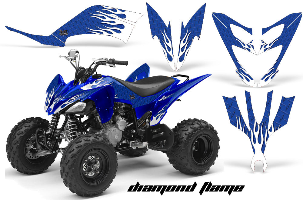 ATV Decal Graphic Kit Quad Sticker Wrap For Yamaha Raptor 250 2008-2014 DIAMOND RACE WHITE BLUE-atv motorcycle utv parts accessories gear helmets jackets gloves pantsAll Terrain Depot