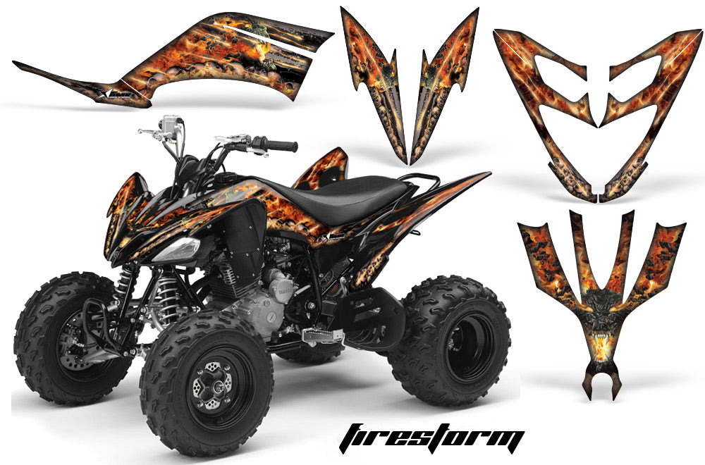 ATV Decal Graphic Kit Quad Sticker Wrap For Yamaha Raptor 250 2008-2014 FIRESTORM BLACK-atv motorcycle utv parts accessories gear helmets jackets gloves pantsAll Terrain Depot