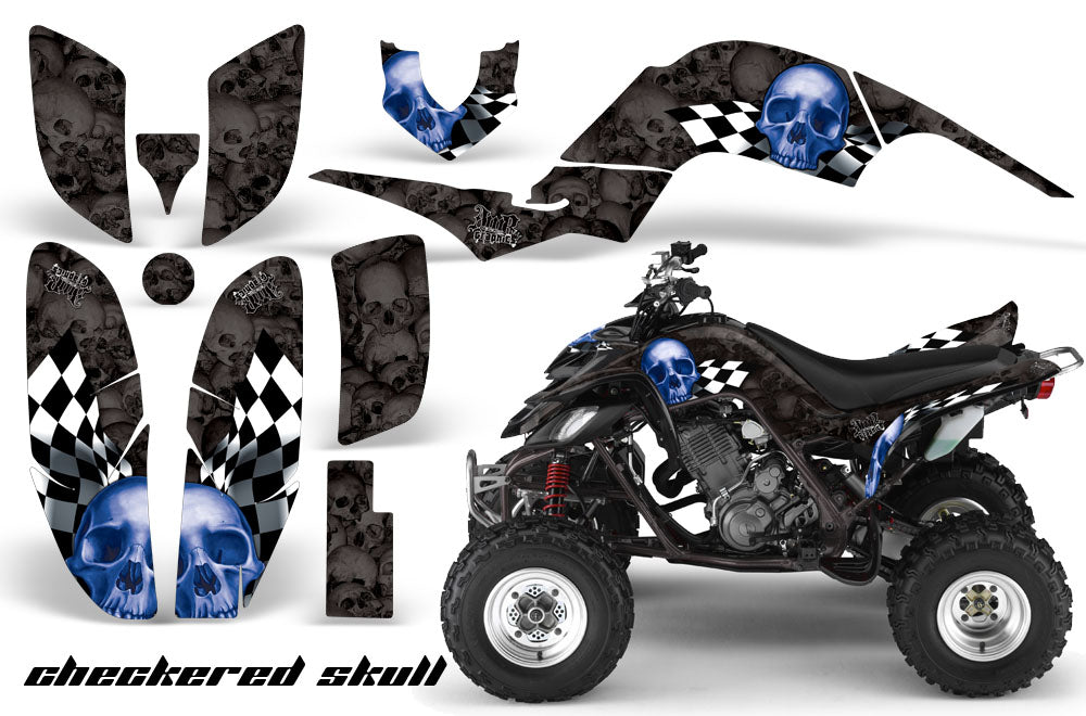 ATV Decal Graphics Kit Quad Sticker Wrap For Yamaha Raptor 660 2001-2005 CHECKERED BLUE BLACK-atv motorcycle utv parts accessories gear helmets jackets gloves pantsAll Terrain Depot