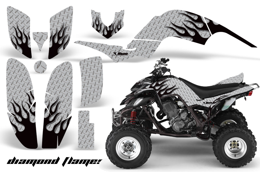 ATV Decal Graphics Kit Quad Sticker Wrap For Yamaha Raptor 660 2001-2005 DIAMOND FLAMES BLACK SILVER-atv motorcycle utv parts accessories gear helmets jackets gloves pantsAll Terrain Depot