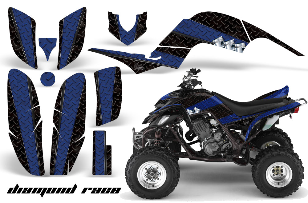 ATV Decal Graphics Kit Quad Sticker Wrap For Yamaha Raptor 660 2001-2005 DIAMOND RACE BLUE BLACK-atv motorcycle utv parts accessories gear helmets jackets gloves pantsAll Terrain Depot