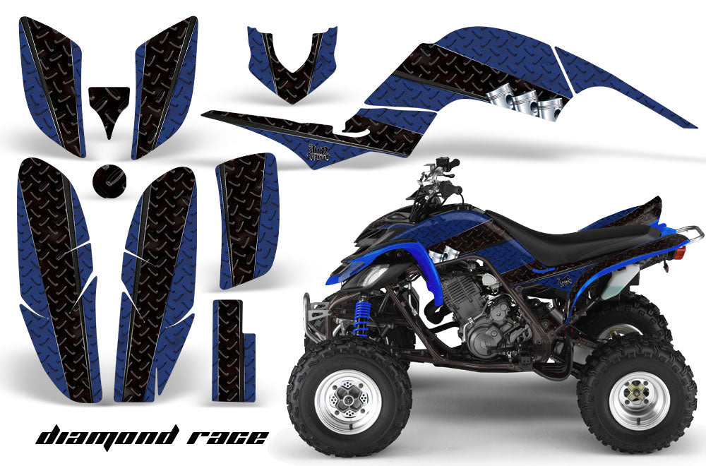 ATV Decal Graphics Kit Quad Sticker Wrap For Yamaha Raptor 660 2001-2005 DIAMOND RACE BLACK BLUE-atv motorcycle utv parts accessories gear helmets jackets gloves pantsAll Terrain Depot