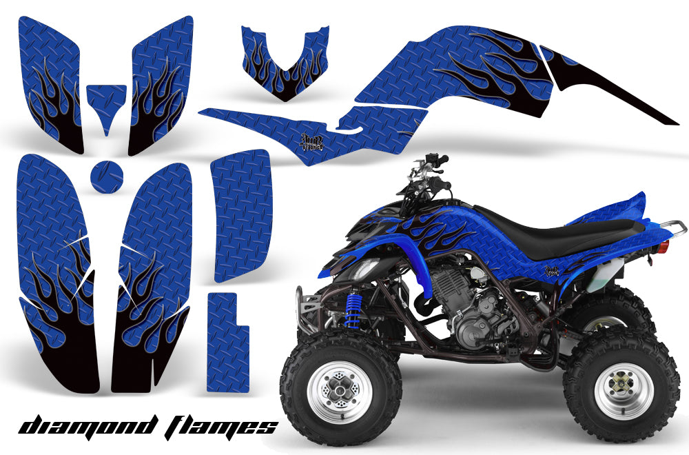ATV Decal Graphics Kit Quad Sticker Wrap For Yamaha Raptor 660 2001-2005 DIAMOND FLAMES BLACK BLUE-atv motorcycle utv parts accessories gear helmets jackets gloves pantsAll Terrain Depot