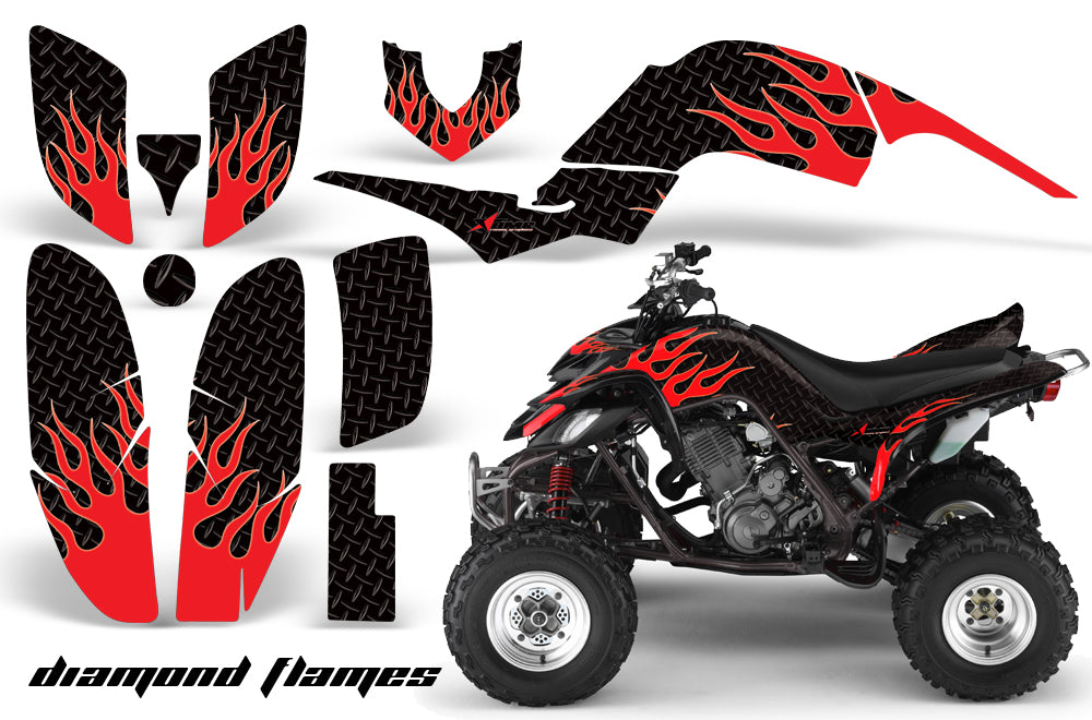 ATV Decal Graphics Kit Quad Sticker Wrap For Yamaha Raptor 660 2001-2005 DIAMOND FLAMES RED BLACK-atv motorcycle utv parts accessories gear helmets jackets gloves pantsAll Terrain Depot