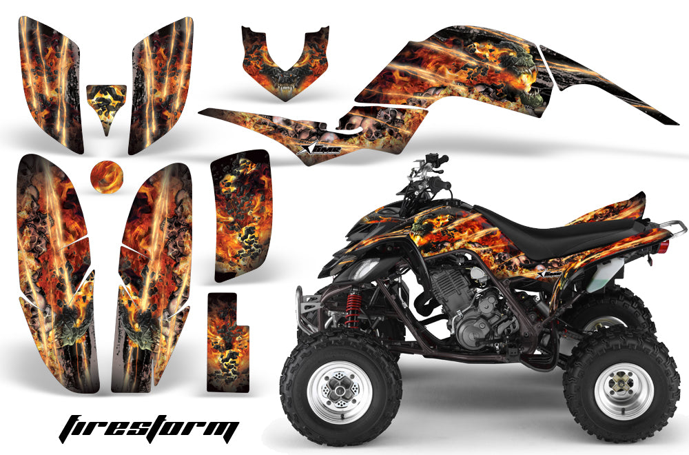 ATV Decal Graphics Kit Quad Sticker Wrap For Yamaha Raptor 660 2001-2005 FIRESTORM BLACK-atv motorcycle utv parts accessories gear helmets jackets gloves pantsAll Terrain Depot