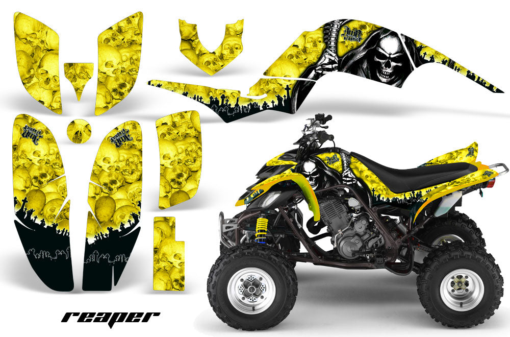ATV Decal Graphics Kit Quad Sticker Wrap For Yamaha Raptor 660 2001-2005 REAPER YELLOW-atv motorcycle utv parts accessories gear helmets jackets gloves pantsAll Terrain Depot