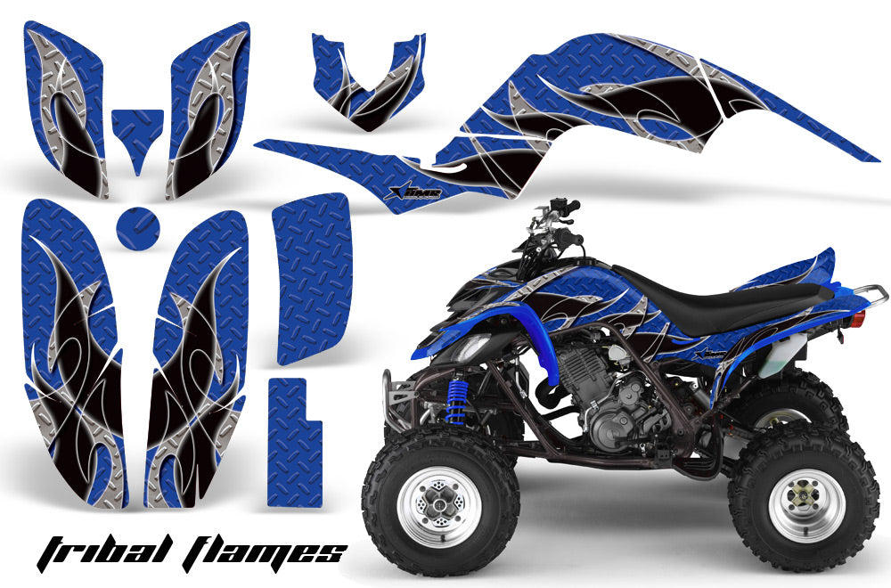 ATV Decal Graphics Kit Quad Sticker Wrap For Yamaha Raptor 660 2001-2005 TRIBAL BLACK BLUE-atv motorcycle utv parts accessories gear helmets jackets gloves pantsAll Terrain Depot